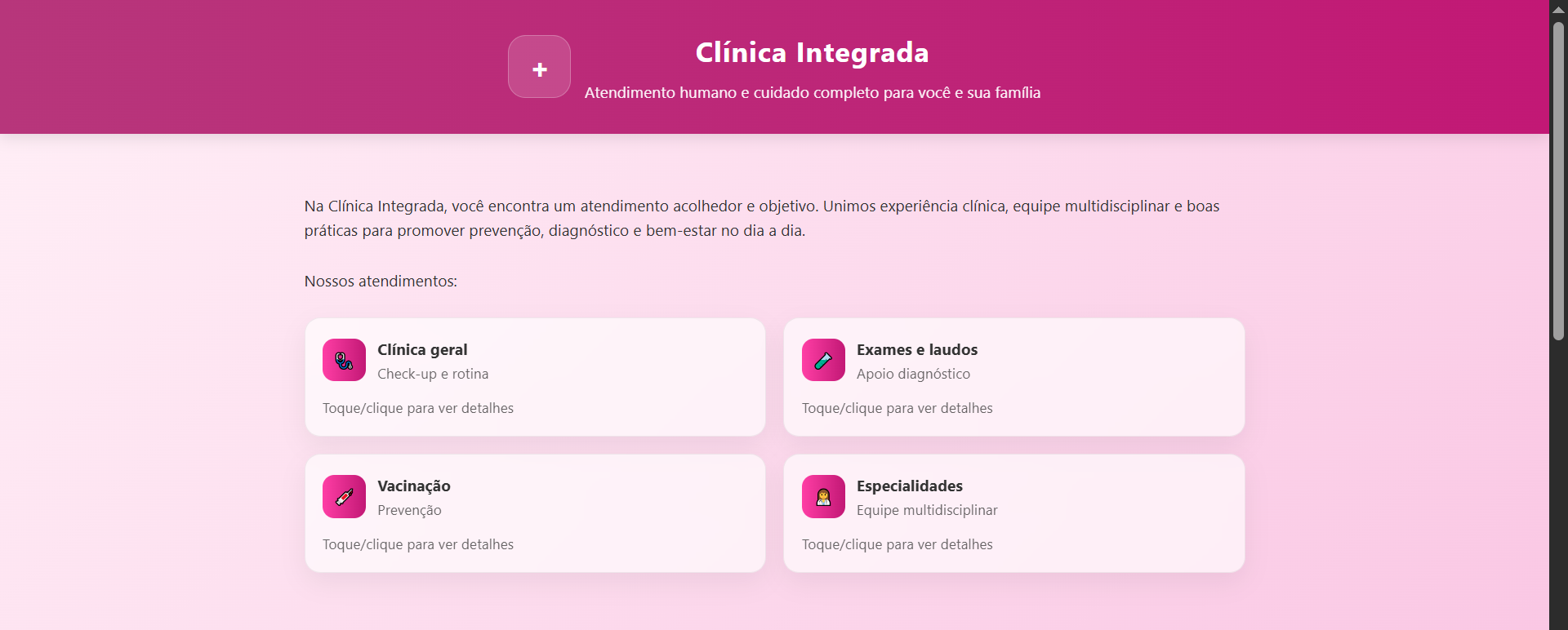 Preview do projeto Website da Clínica